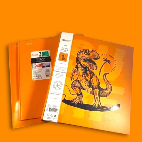 T-Rex Surfing & Skateboard Ring Binders, Dino Composition, 2 Mead 5 Star Folders - Picture 6 of 12